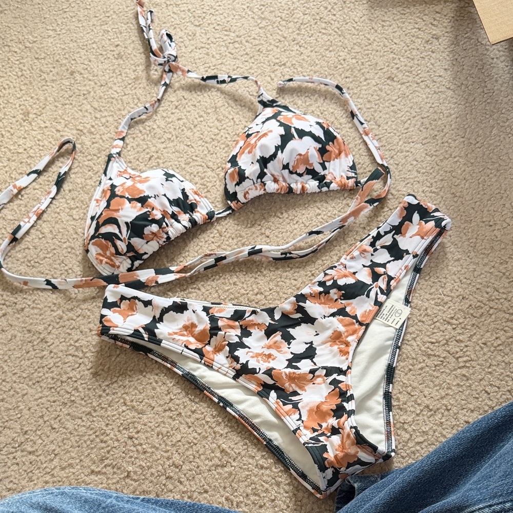 Abercrombie & Fitch Floral Bikini - Green, White, Pinkish Brown